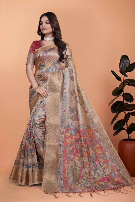 Beige & Multicolor Patola Print Soft Silk Saree with Rich Pallu