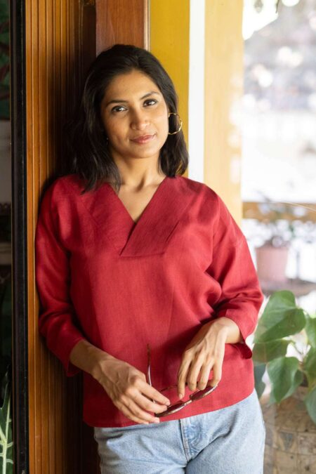 Women's Cotton Solid V Neck 3/4 sleeve 2 Piece Outfit Tank Top and Wide Leg Palazzo Pants Sets cord set ( Maroon )