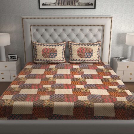 Rajasthani Traditionally Printed Cotton Doublebed Bedsheet With Pack of 2 Pillow Covers