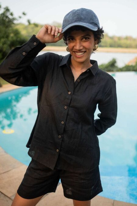 Women's Cotton Solid Pain Straight Shirt With Shorts Casual Summer Collection Cord Set ( Gajri )